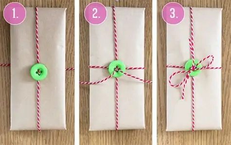 Passo a passo do embrulho com caixa e barbante